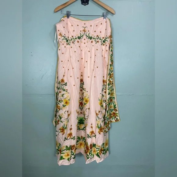 FARM Rio Pink Botanical Beauty Shoulder Bow Lace Up Midi‎ Dress Floral XL - Picture 2 of 6